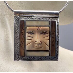 Zealandia Cat Goddess Pendant Locket  Sterling Silver Carved Tagua Nut